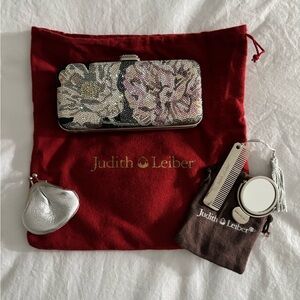 Judith Leiber Floral Crystal Clutch with Shoulder Strap - Multicolor